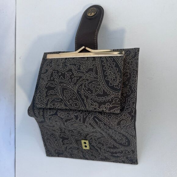 Liz Claiborne NEW Bifold Wallet w/ Kiss Clasp Change Purse Brown Paisley Gold - Picture 3 of 8